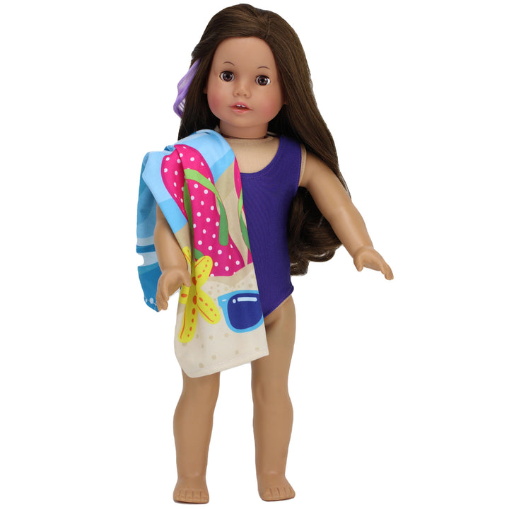 Sophia’s Beach Day Play Set with Bathing Suit, Towel, Water Bottle, Sunscreen, & Inflatable Beach Ball for 18” Dolls