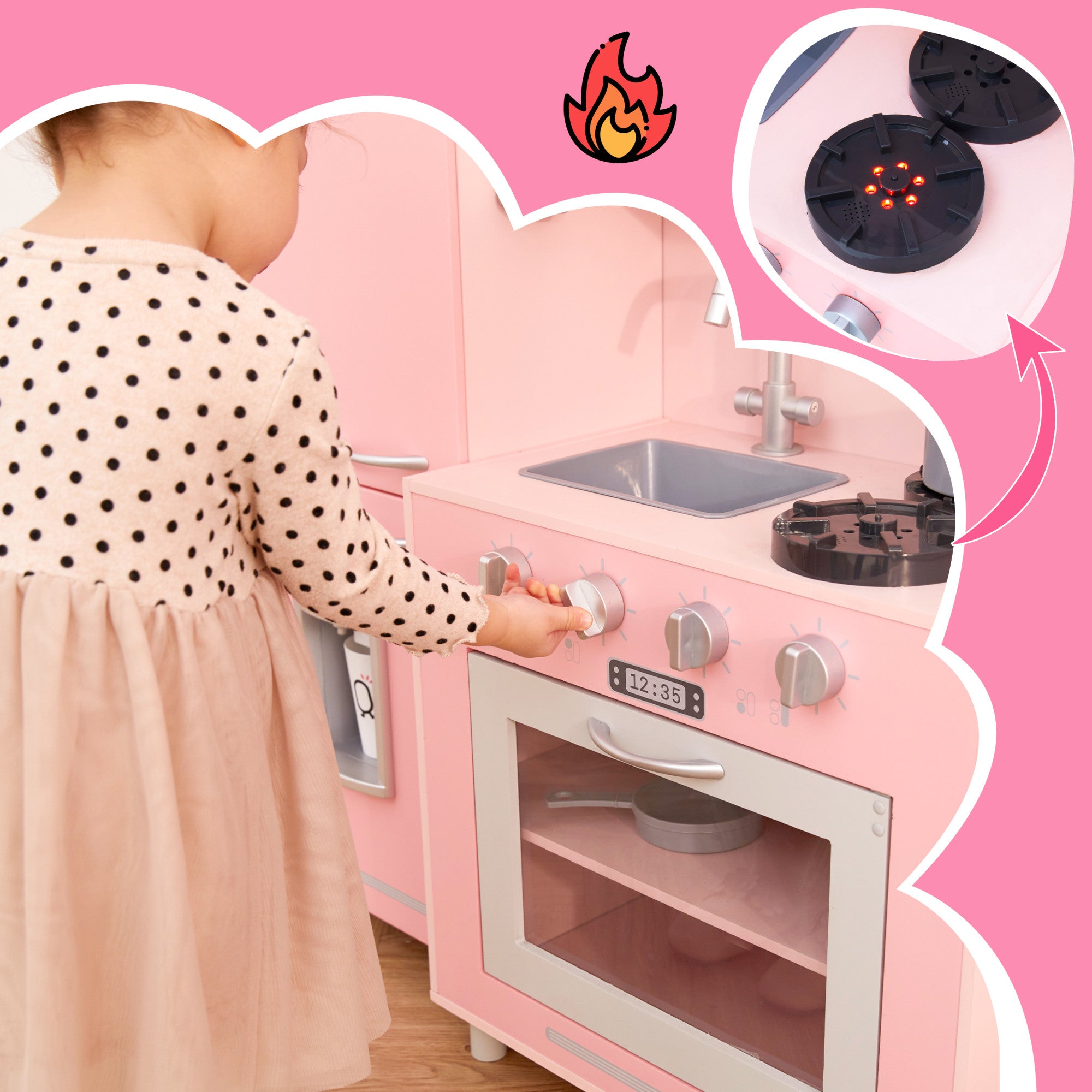 Teamson Kids Little Chef Mayfair Retro Play Kitchen with Accessories, Pink