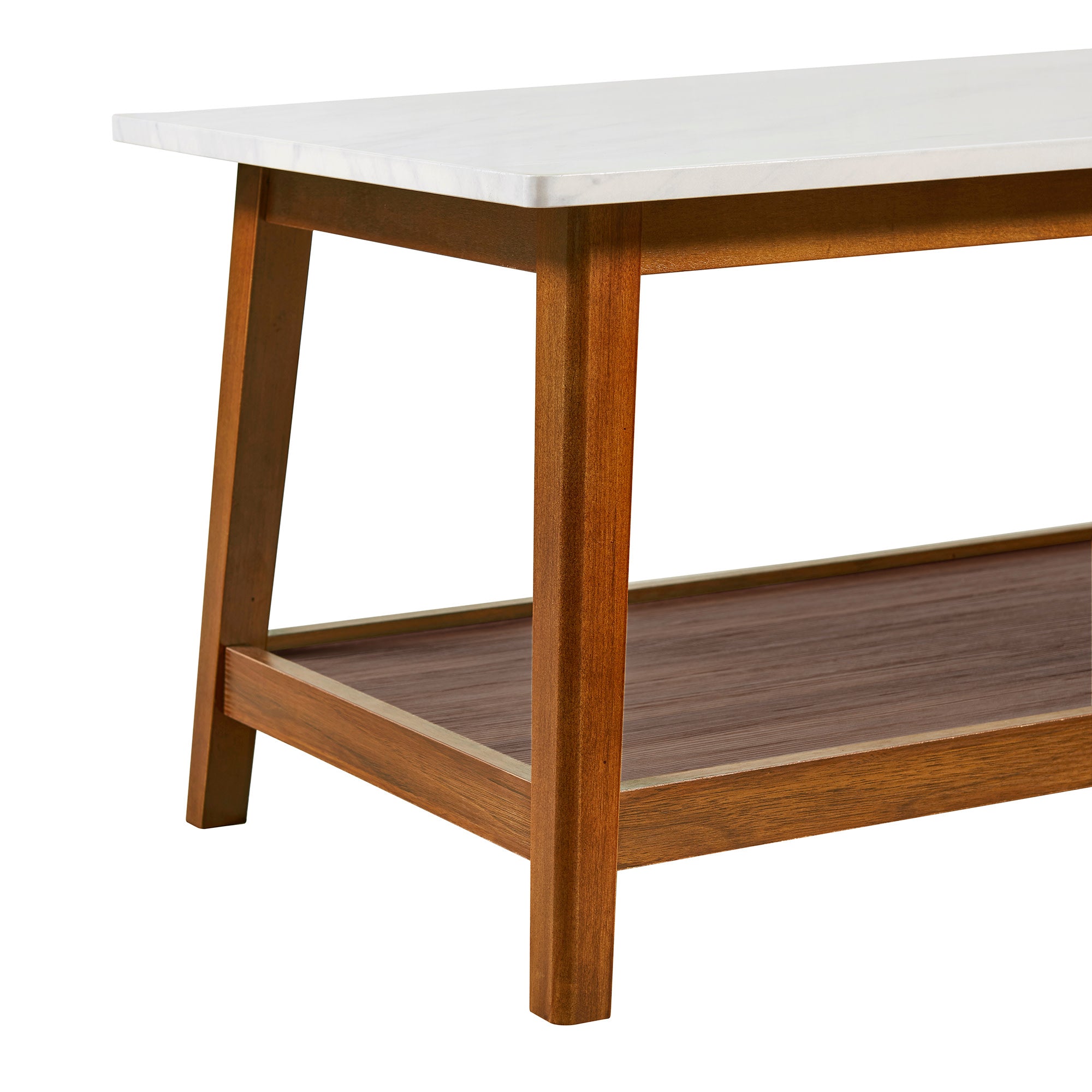 Teamson Home Kingston Wooden Coffee Table with Storage and Marble-Look Top, Marble/Walnut