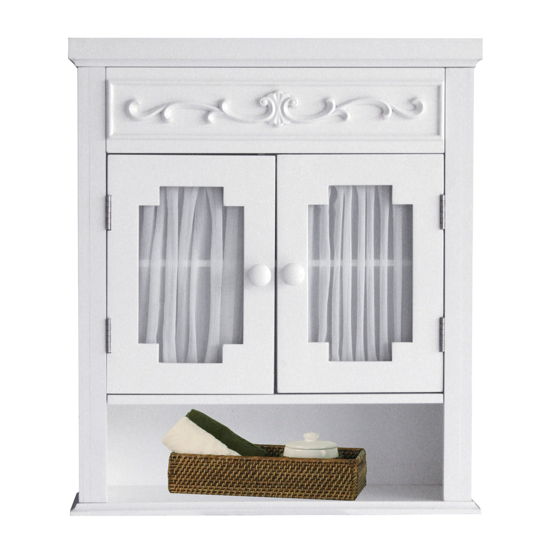 Teamson Home White Lisbon Removable Wall Cabinet with a basket on the open shelf