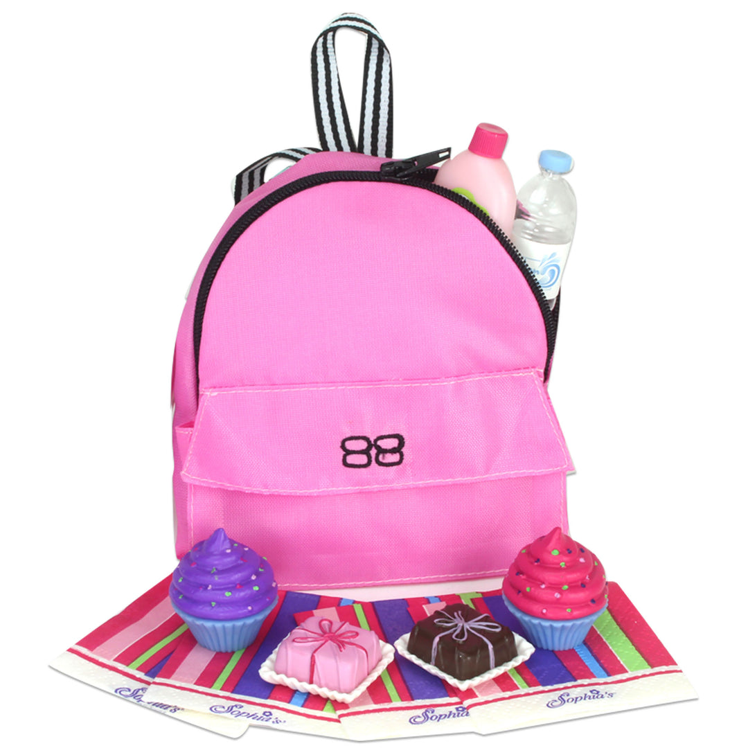 Sophia's - 18" Doll - Backpack, Bottle, Lotion, Beach Ball, Napkins, Cupcake & Petit Four Set - Hot Pink