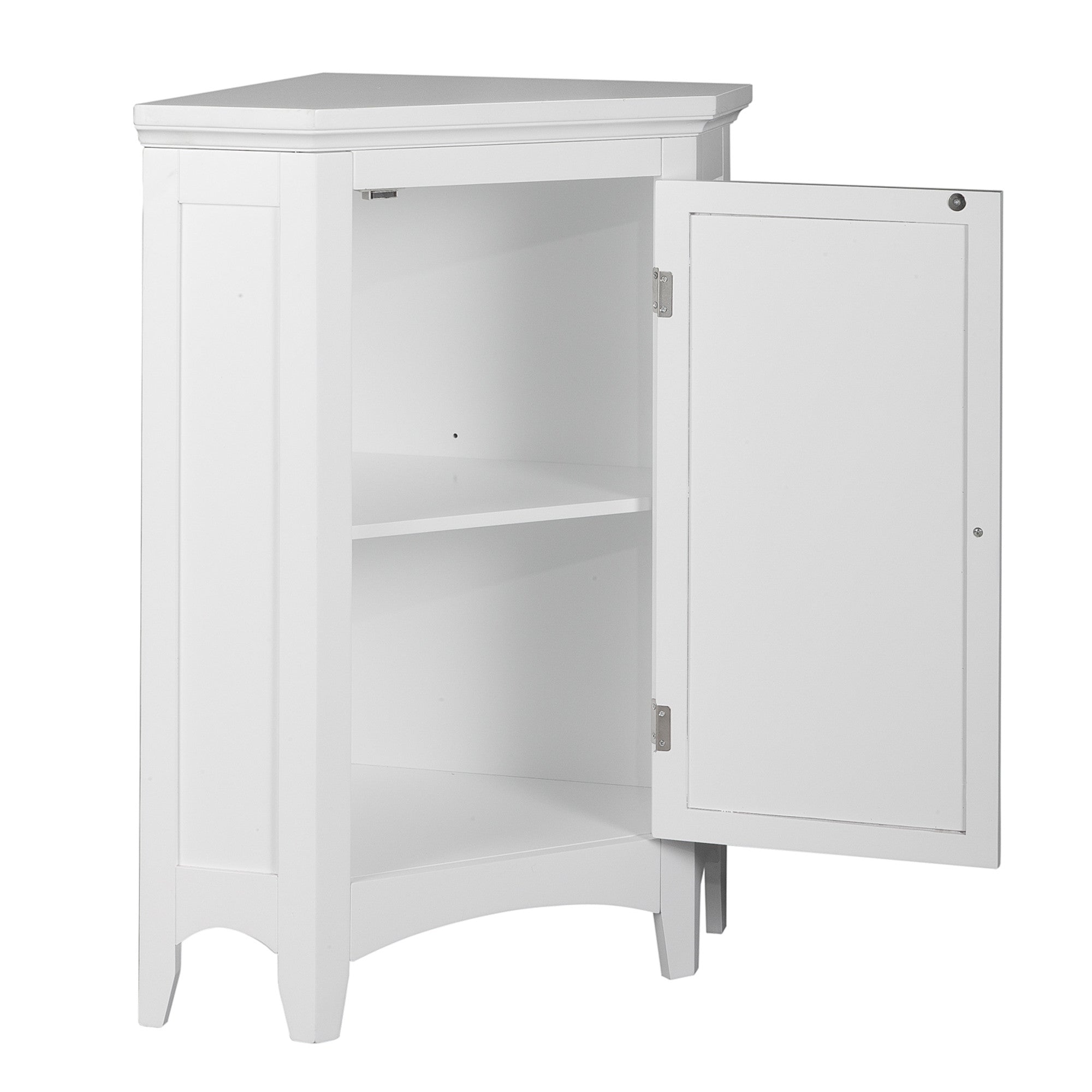 Teamson Home Glancy Wooden Corner Floor Cabinet with Shutter Door, White