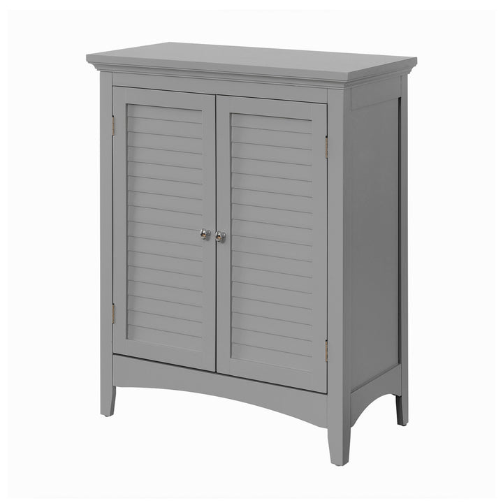 A view of the Teamson Home Gray Glancy Floor Cabinet with two louvered doors from the side