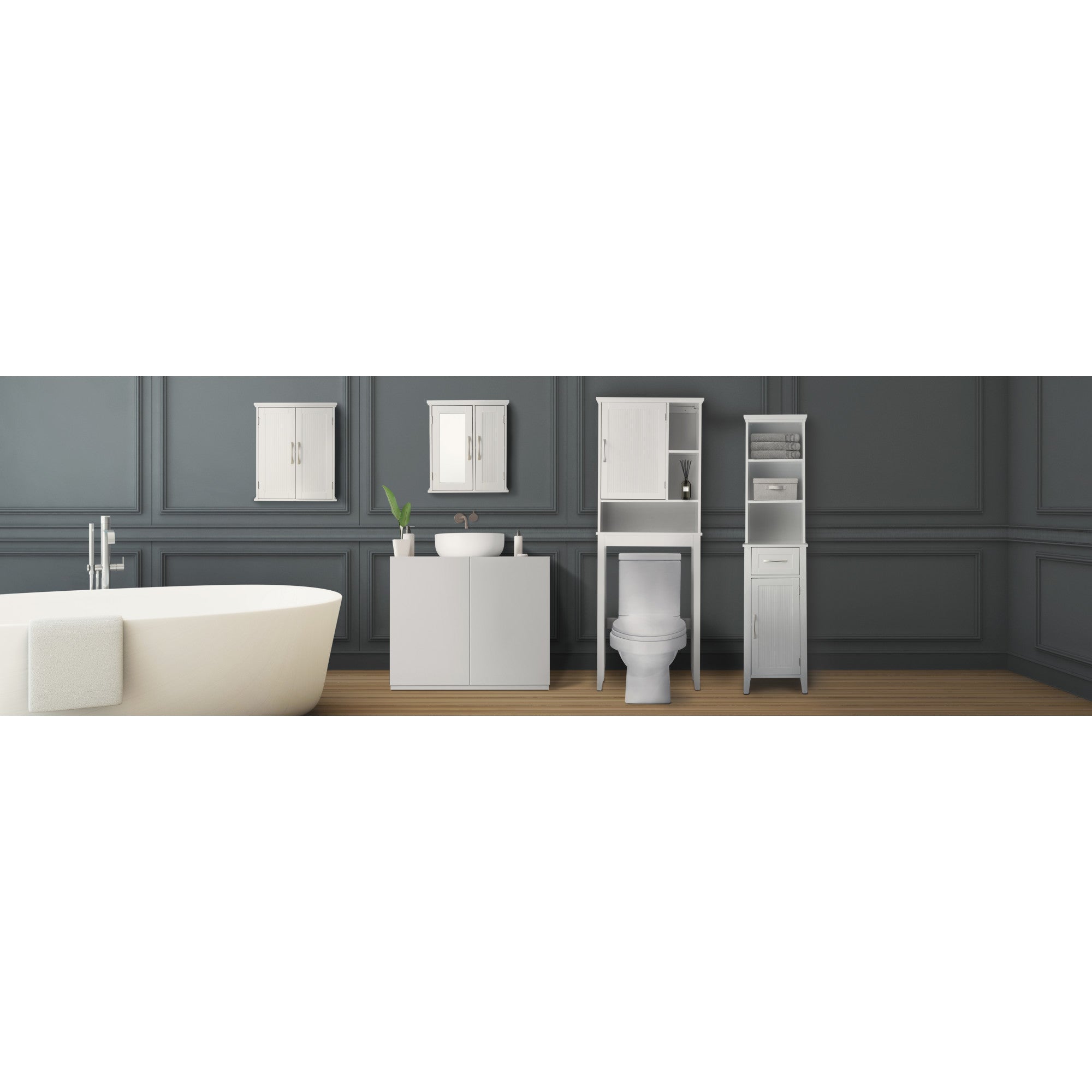 Teamson Home Newport Contemporary Wooden Linen Tower Storage Cabinet with Open Shelves, White