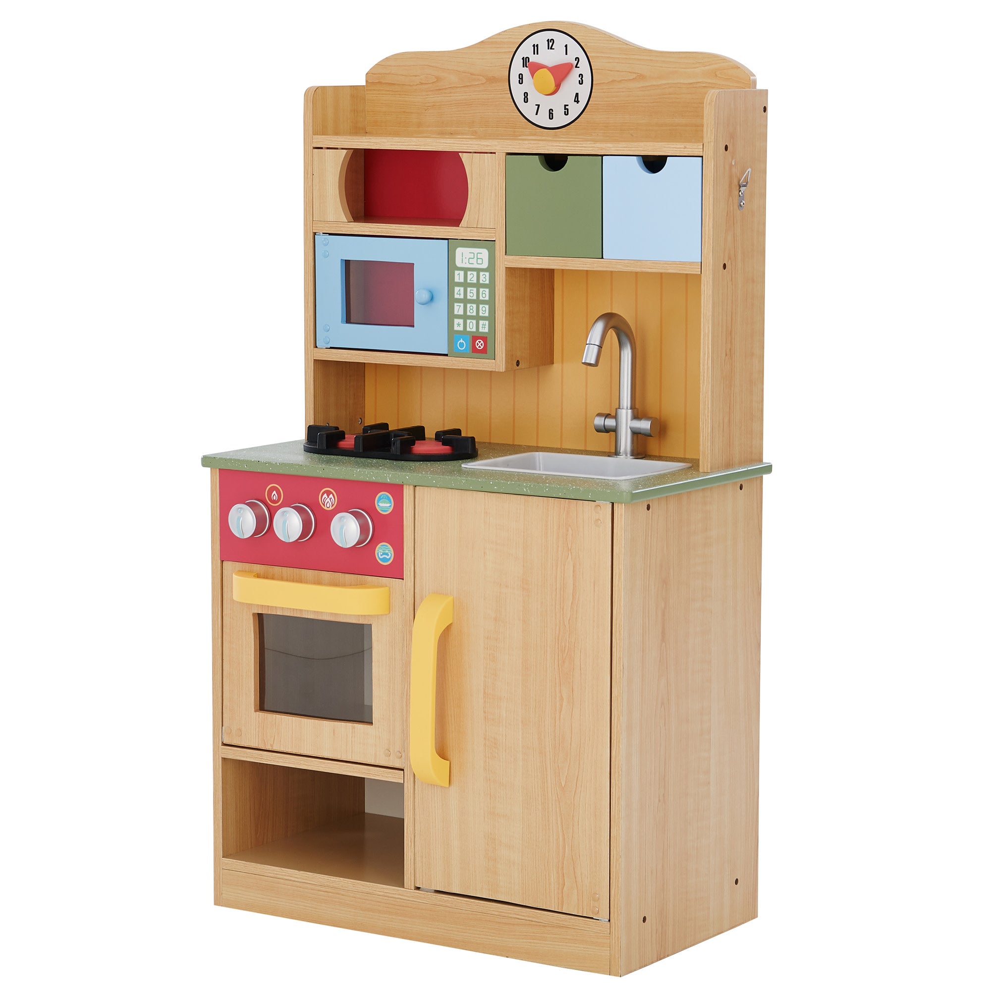 Teamson Kids Little Chef Florence Classic Play Kitchen with 5 Kitchen Accessory Toys, Wood Grain