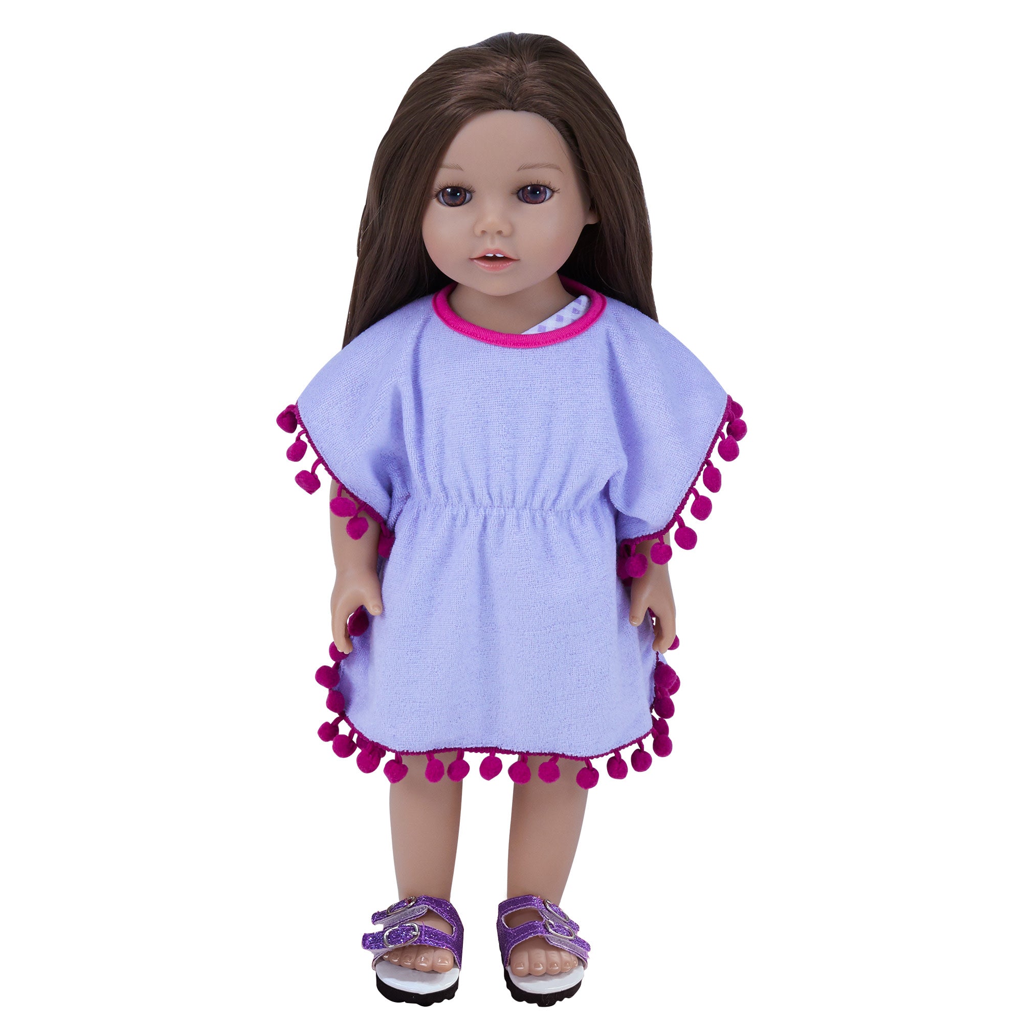 Sophia's 3 Piece Swim Set with Cut-Out Bathing Suit, Cover Up and Sandals for 18" Dolls, Pink/Purple