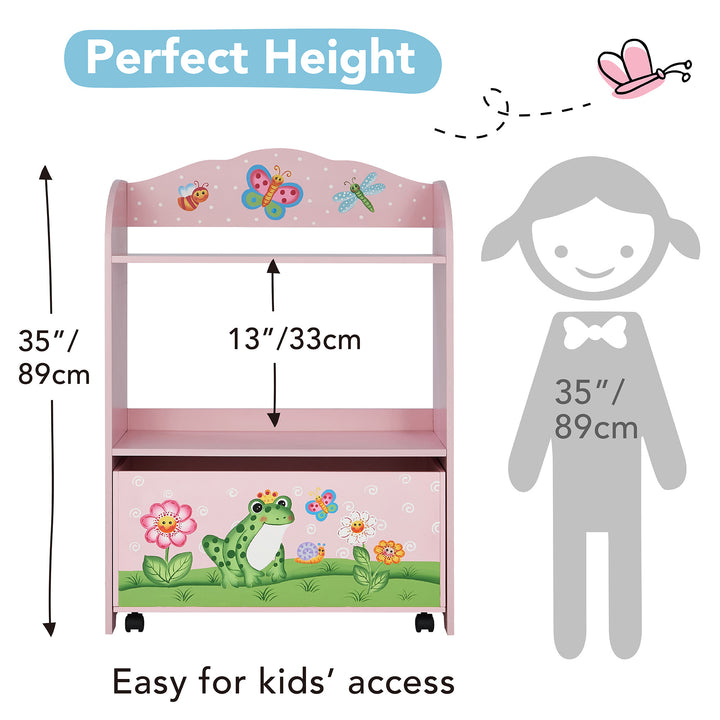 The dimensions in inches and centimeters with an illustration of a child next to it and the caption" perfect height"