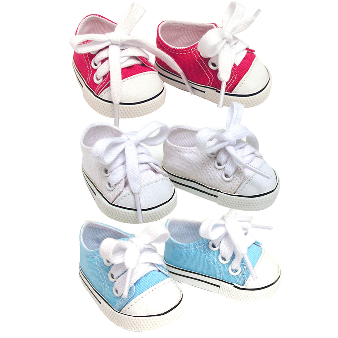 Sophia's - 18" Doll - Set of 3 Canvas Sneakers - Pink, White, and Blue