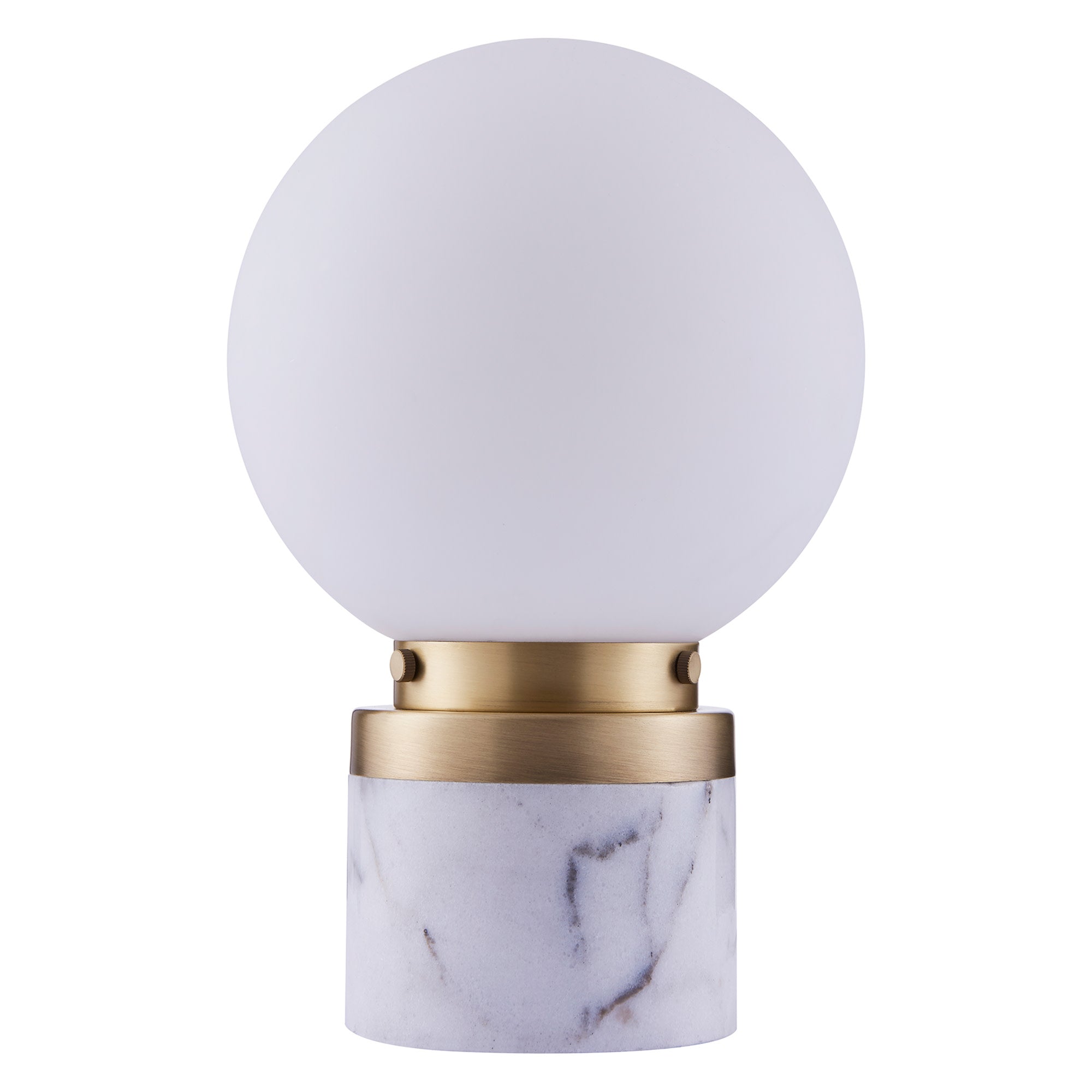 Teamson Home Claire 12" Table Lamp with Marble Base and White Sphere Shade, Marble/Brass