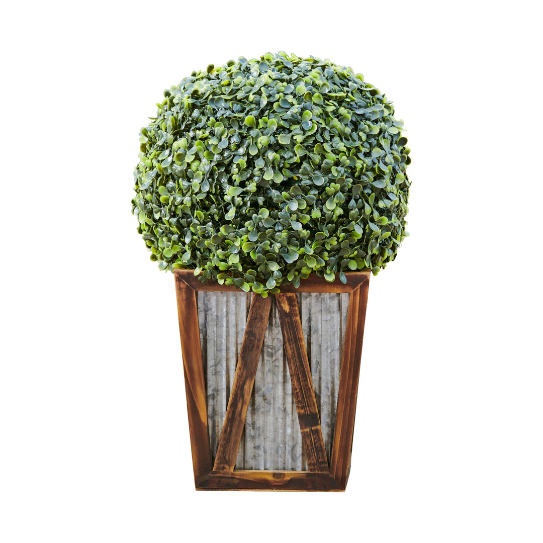 Teamson Home Artificial Topiary Shrub with Solar LED Lights in Farmhouse Base