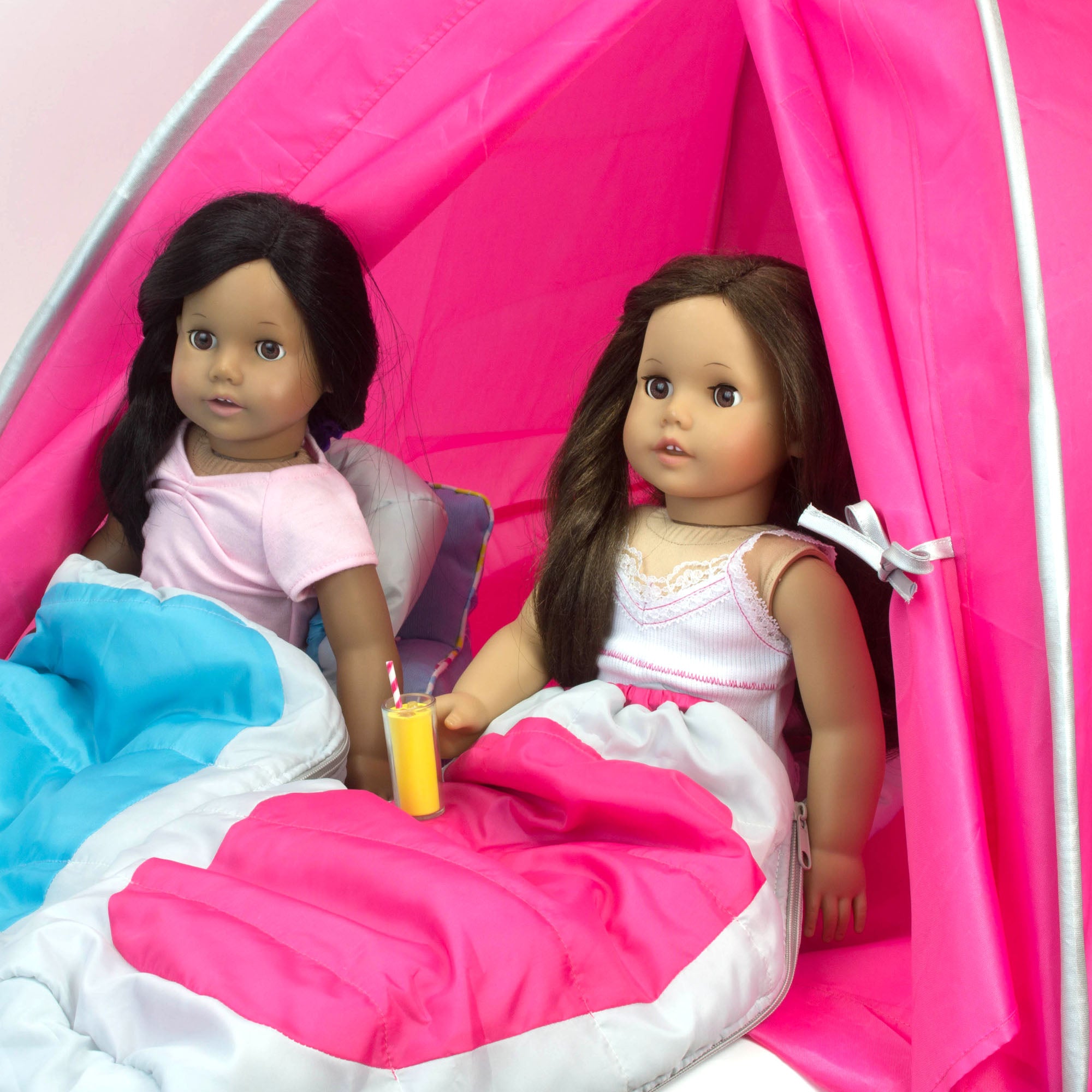 Sophia’s Super Cute Two-Toned Pretend Play Cocoon Style Outdoor Camping Essential Sleeping Bag for 18” Dolls, Hot Pink/Gray
