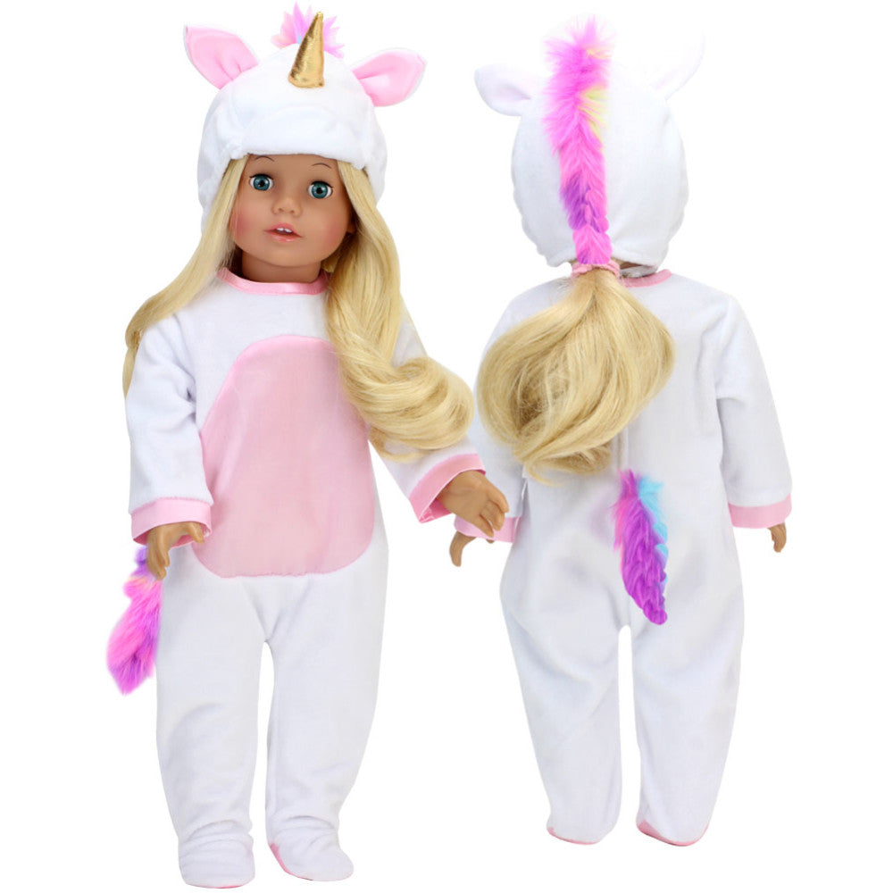 Sophia's Unicorn Costume and Hat with Rainbow Hair for 18" Dolls, White