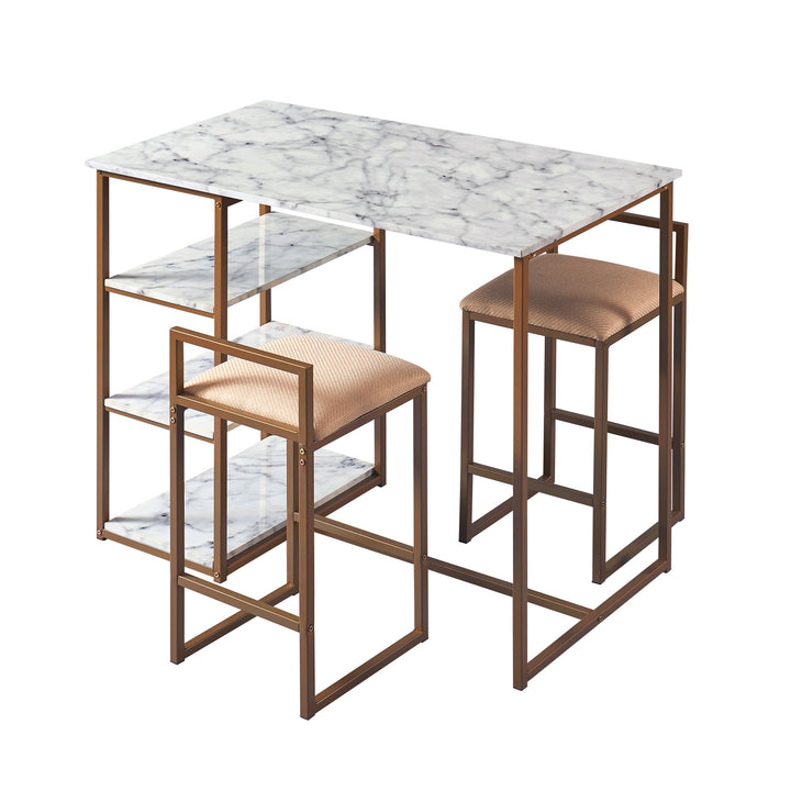 Teamson Home Marmo Modern Breakfast Table Set in Faux Marble/Brass