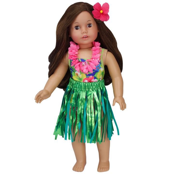 Sophia's - 18" Doll - Hawaiian Floral Bathing Suit, "Grass" Skirt, Floral Lei & Flower Hair clip