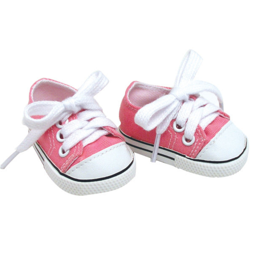 A pair of Sophia’s Light Pink Canvas Sneaker Shoes with Laces for 18" Dolls.