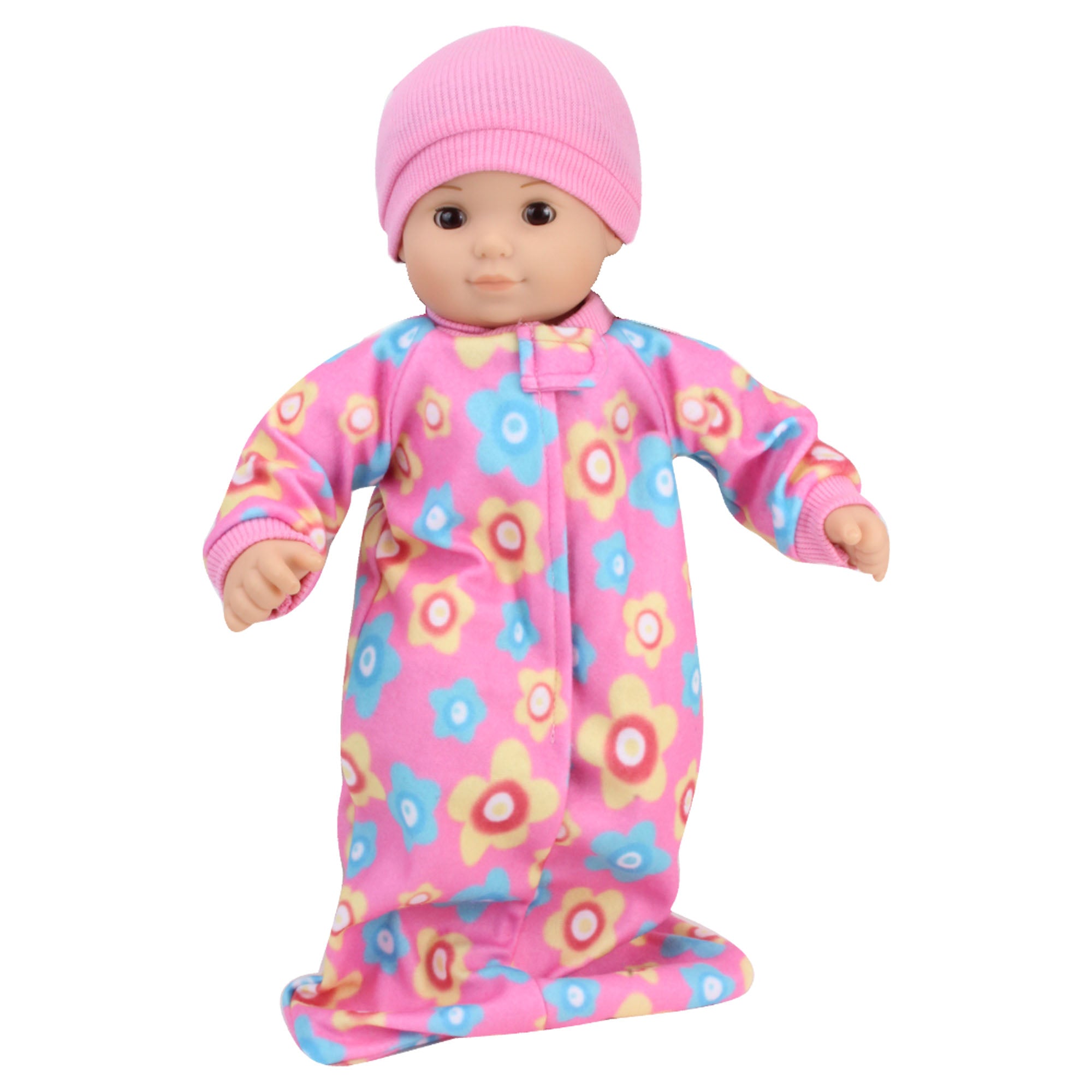 Sophia's - 15" Doll - Fleece Print Sleeper Sack & Hat - Light Pink