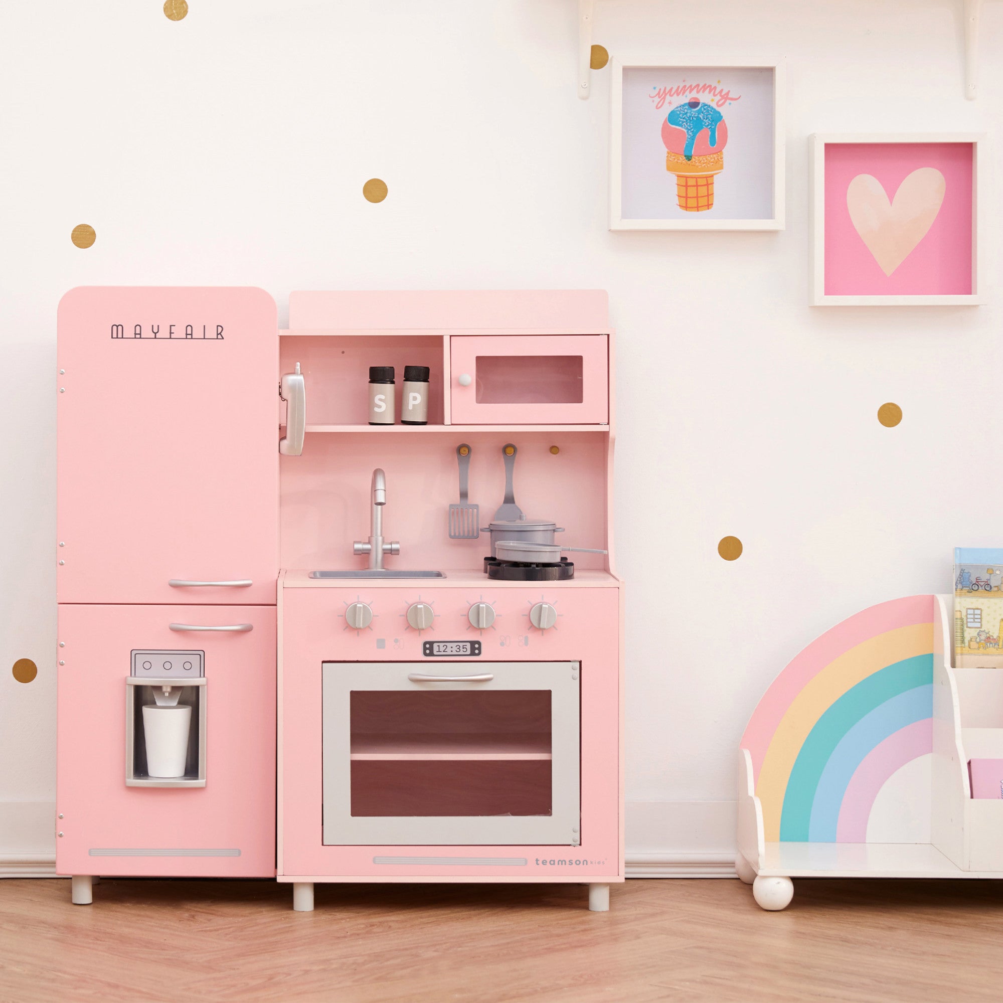 Teamson Kids Little Chef Mayfair Retro Play Kitchen with Accessories, Pink