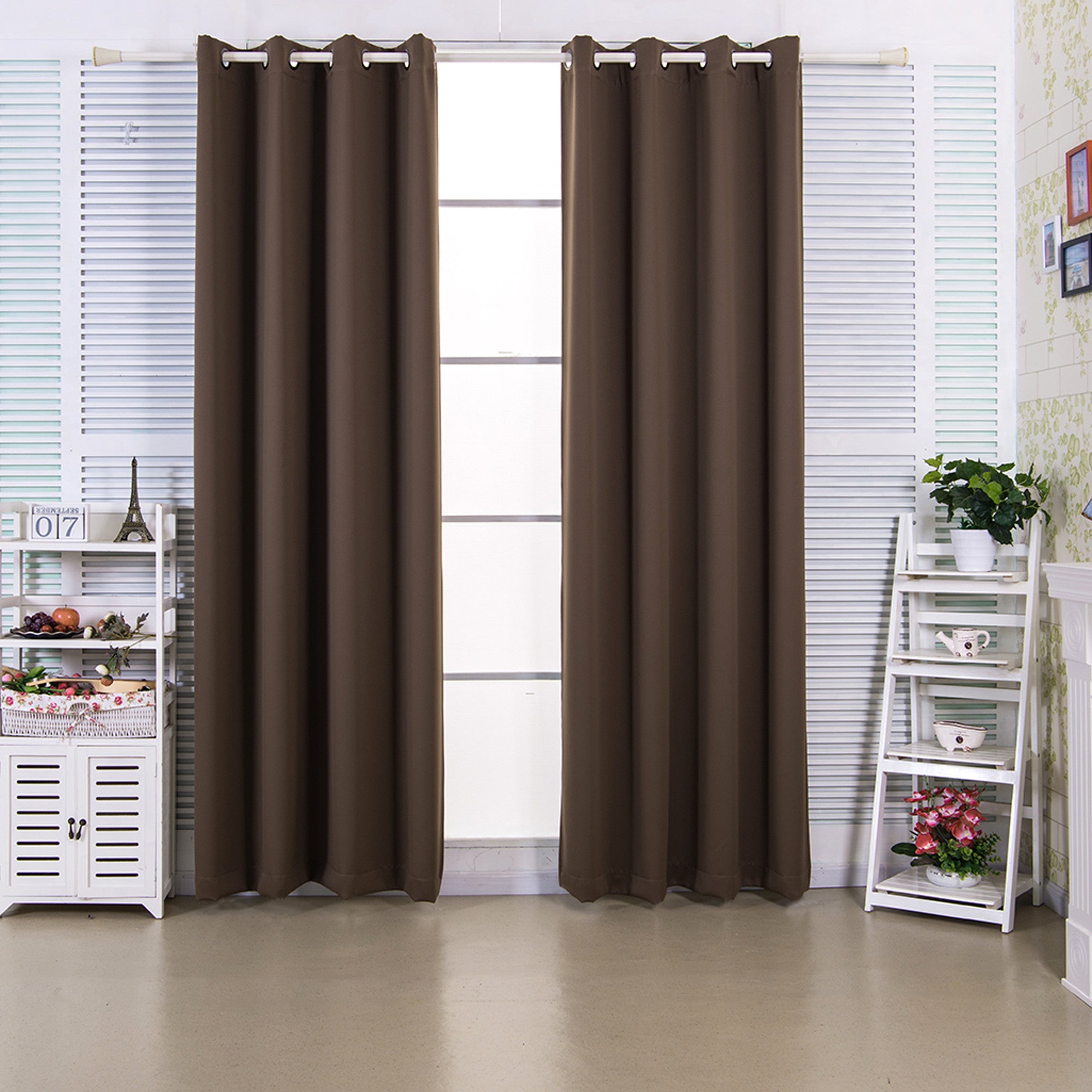 Teamson Home 96" Edessa Premium Solid Insulated Thermal Blackout Window Curtain Panels with Grommets, Hazelnut Brown