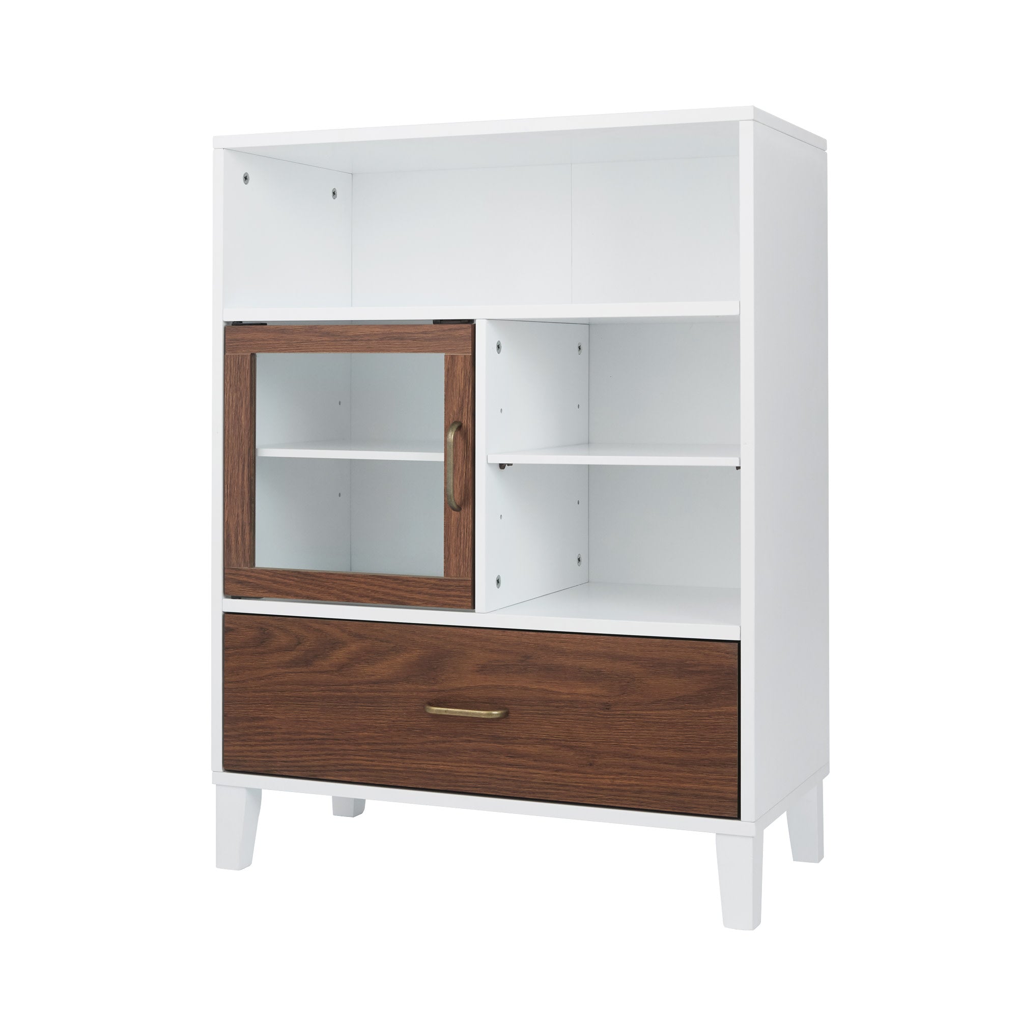 Teamson Home Tyler Modern Wooden Floor Storage Cabinet with Drawer, Walnut/White