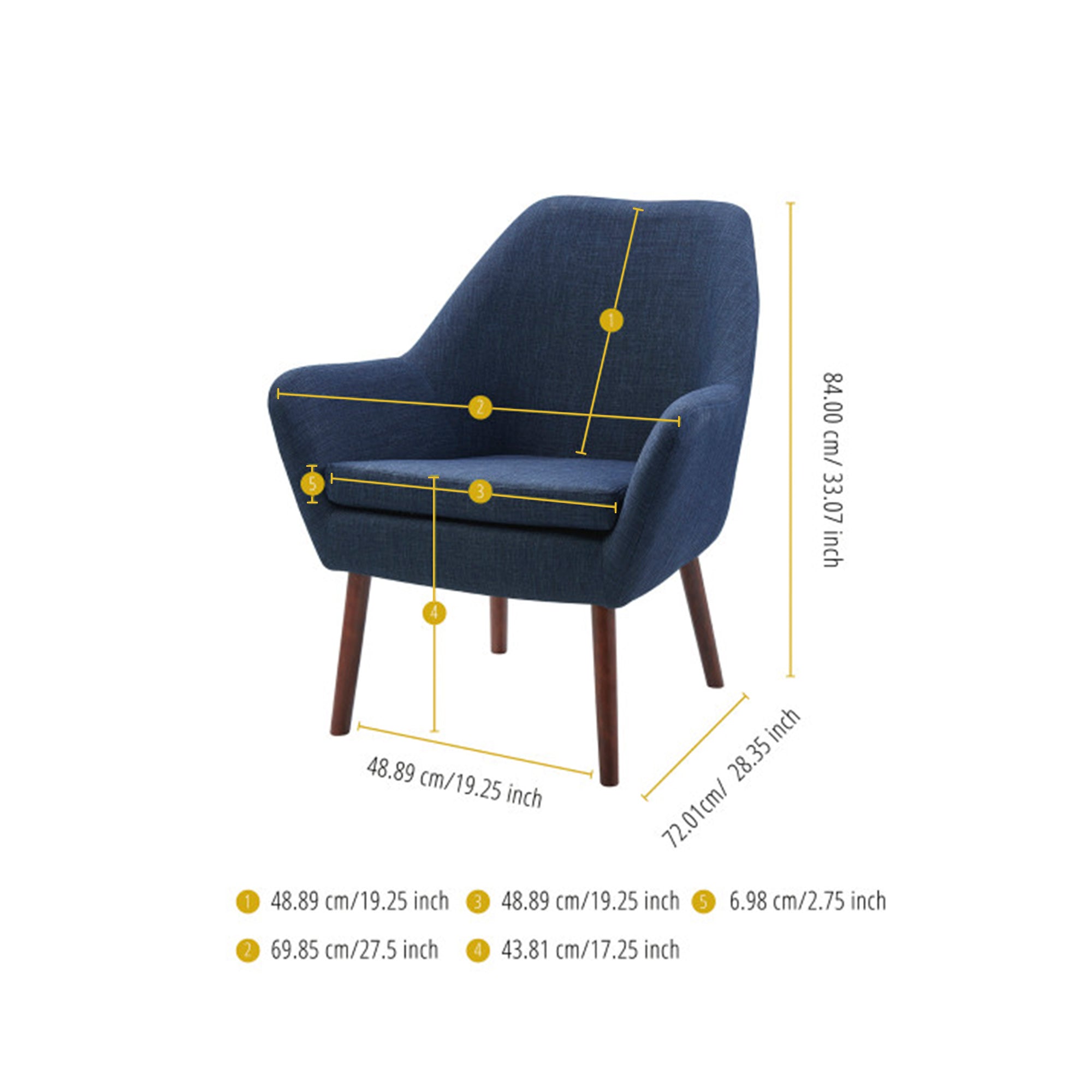 Teamson Home Divano Mid-Century Modern Armchair with Solid Wood Legs, Navy/Honey Oak