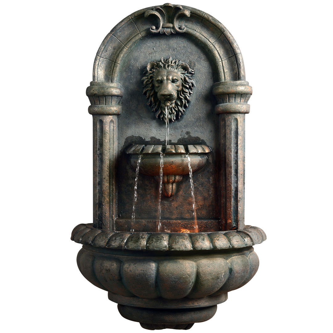 Teamson Home Outdoor Tiered Lion Head Wall Water Fountain 