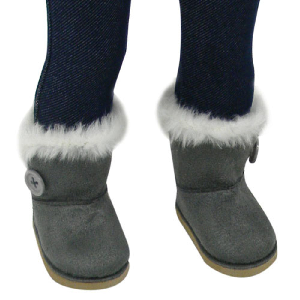 Sophia’s Gray Winter Button Boots w/ faux fur Accessory for 18" Dolls