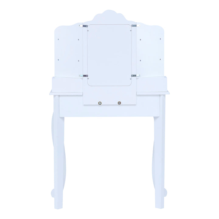 The back of the white vanity table.