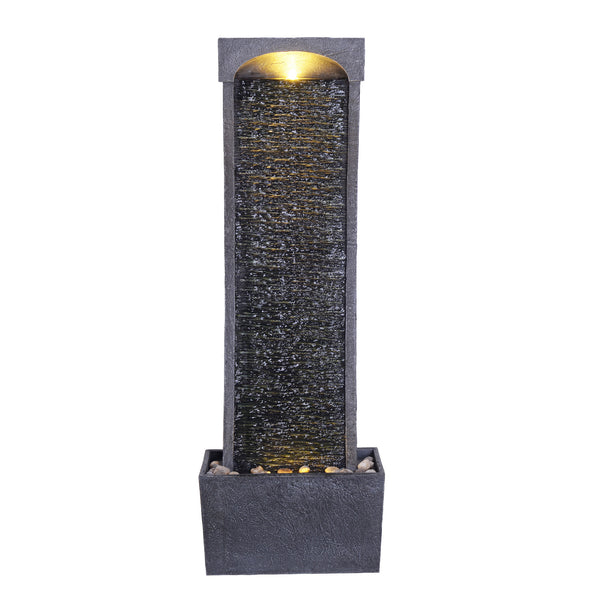 Teamson Home Indoor/Outdoor Modern Curved Slate Waterfall Fountain with the LED Lights shining from above and below