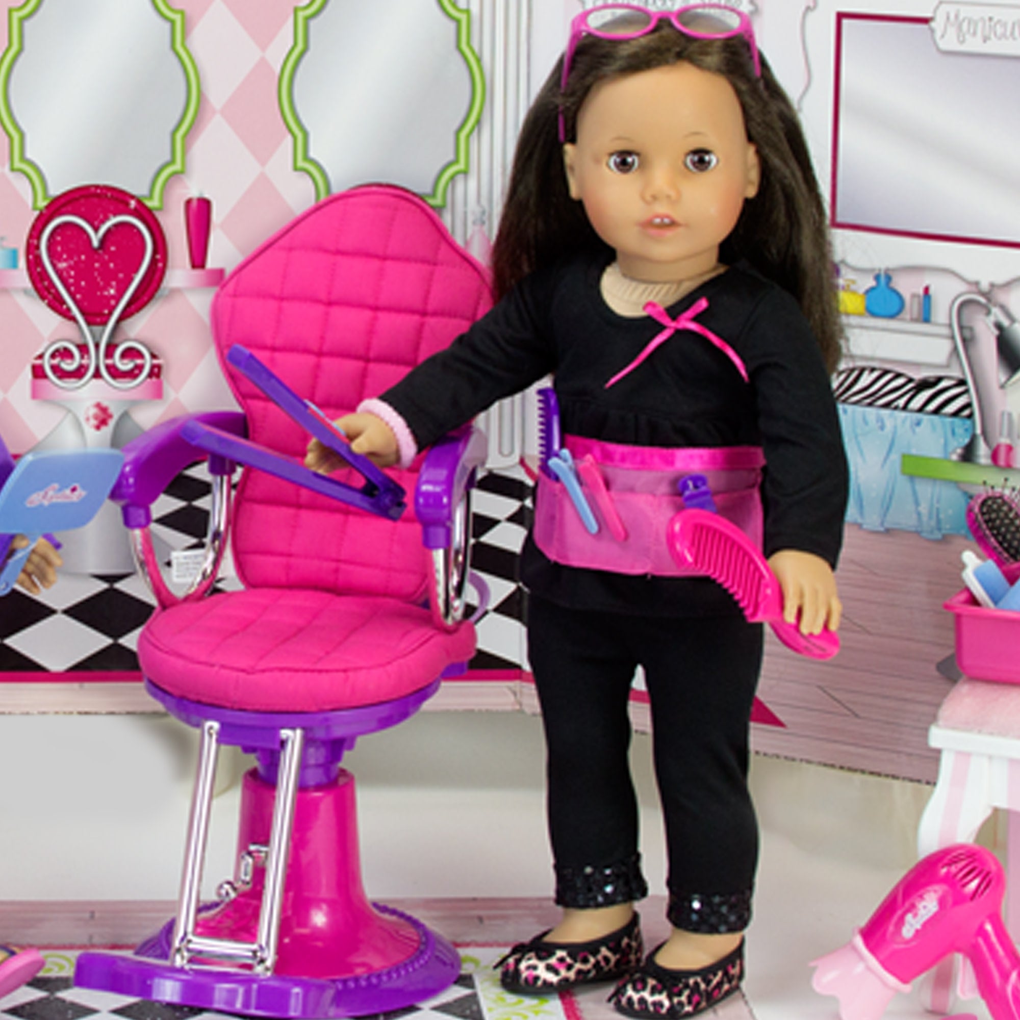 Sophia's - 18" Doll - Small Hair Styling Set + Salon Chair Set - Pink