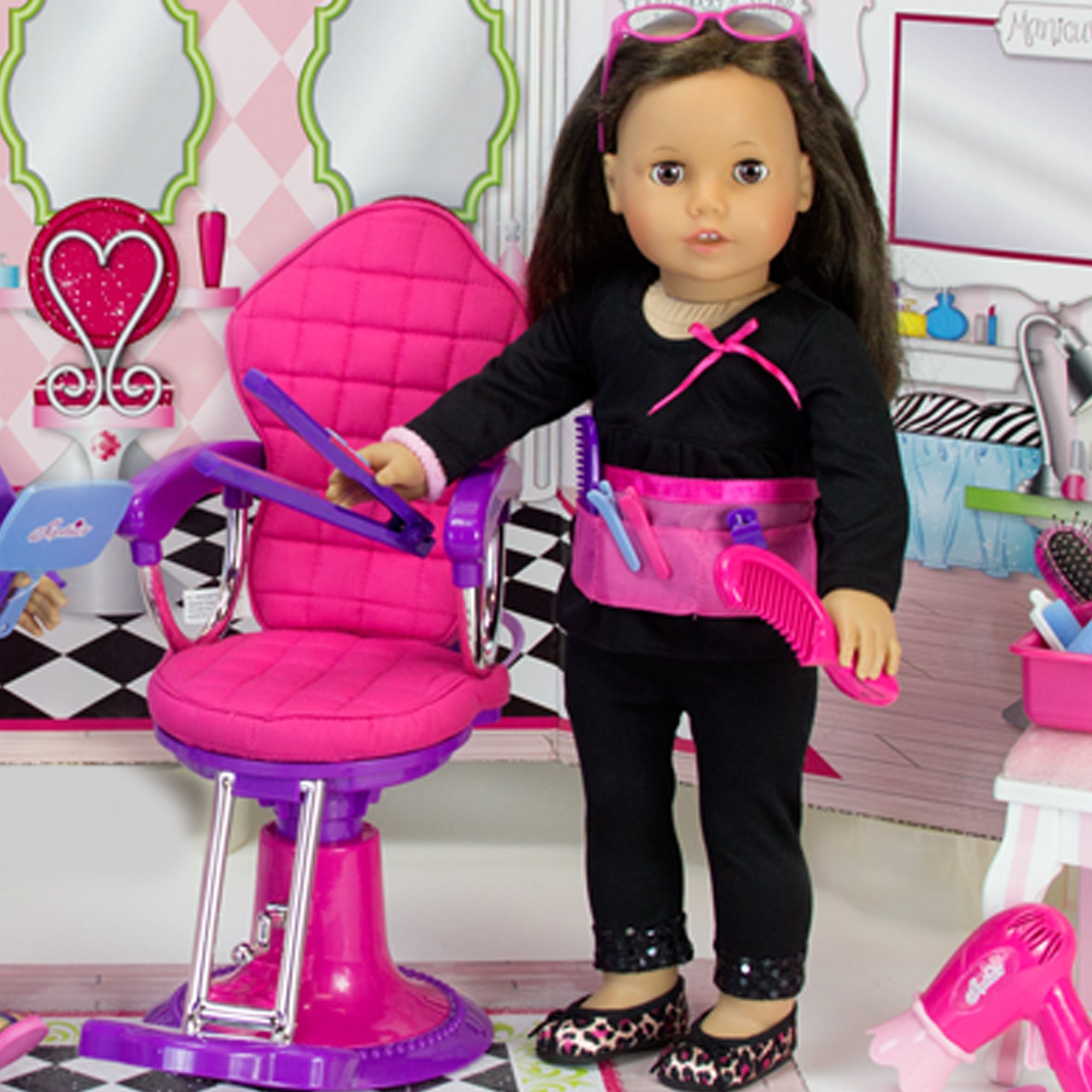 Sophia's Doll Hair Brush, Ideal for Dolls with Synthetic or Wig-Like Hair,  Sized for Smaller Hands, in Glittery Hot Pink