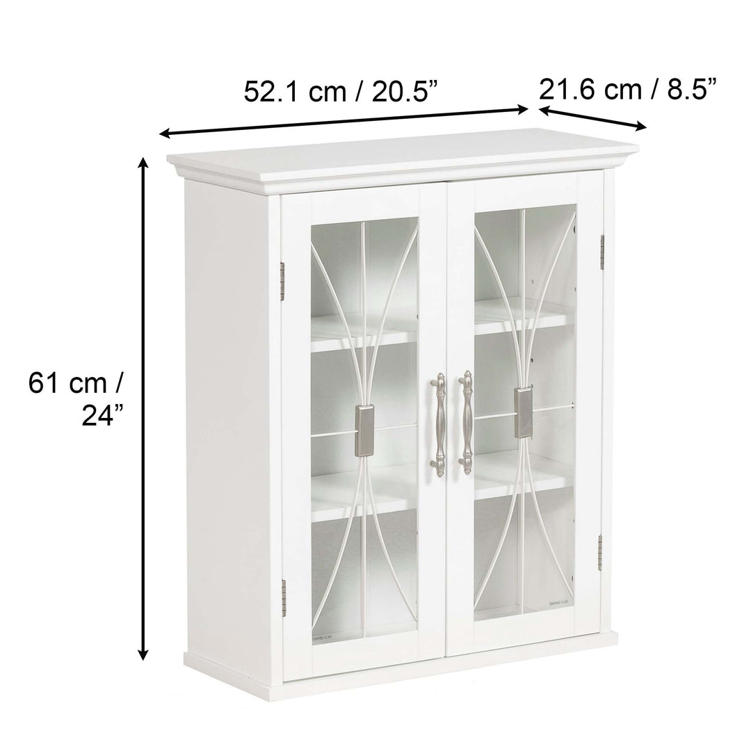 Teamson Home White Delaney Removable Wall Cabinet, White, with dimensions listed in inches and centimeters