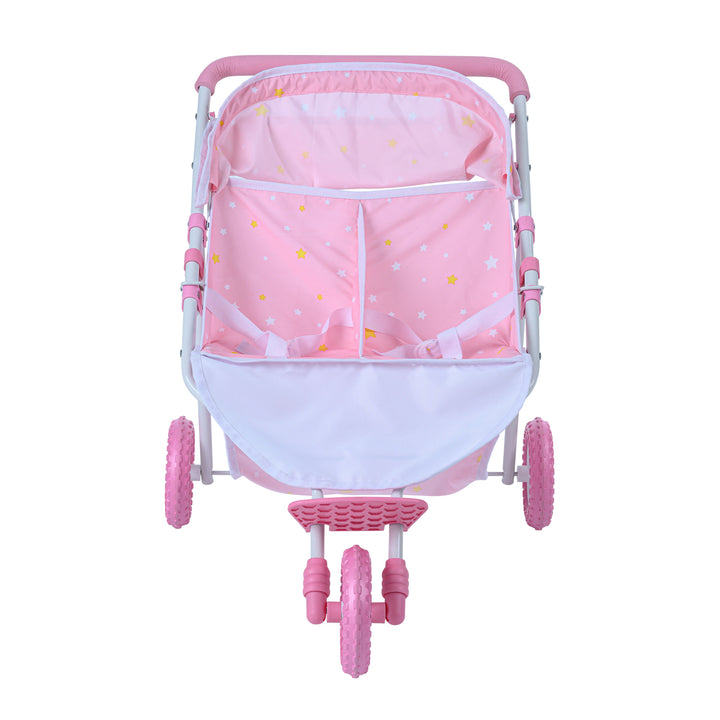Olivia's Little World Twinkle Stars Princess Twin Baby Doll Stroller, Pink & White