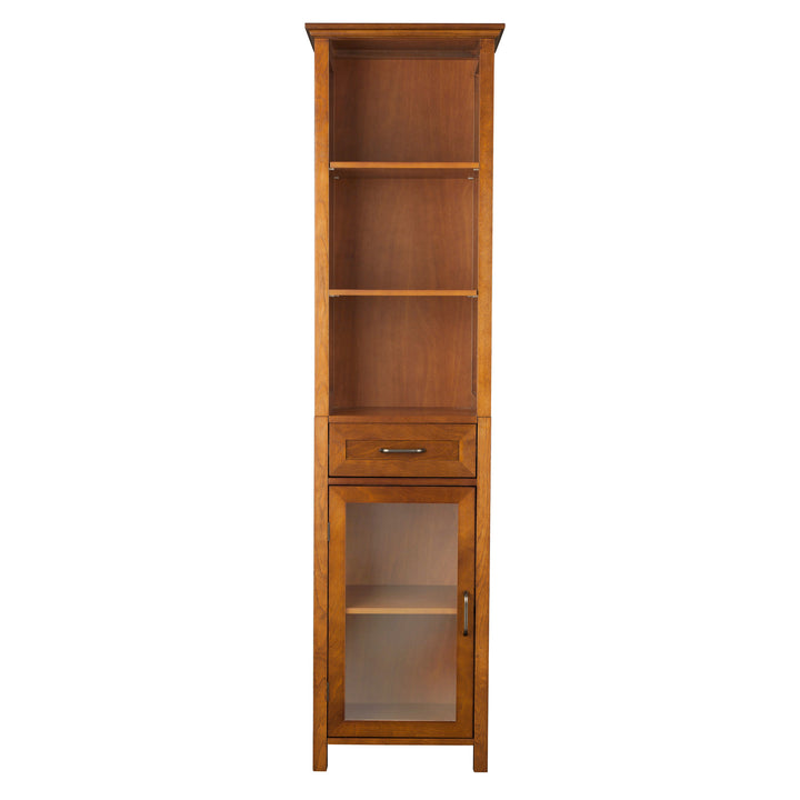 Teamson Home Avery Linen Cabinet with Open Shelves and Storage Drawer, Oiled Oak