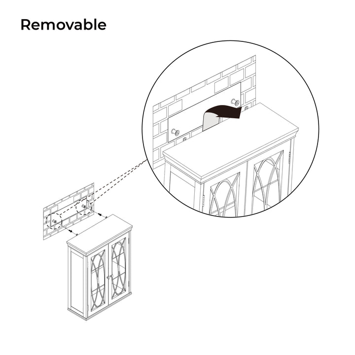 Illustration of a removable piece of a Teamson Home Florence 2 Door Wooden Wall Cabinet, demonstrating how it can be detached from the main structure for adjustable storage.