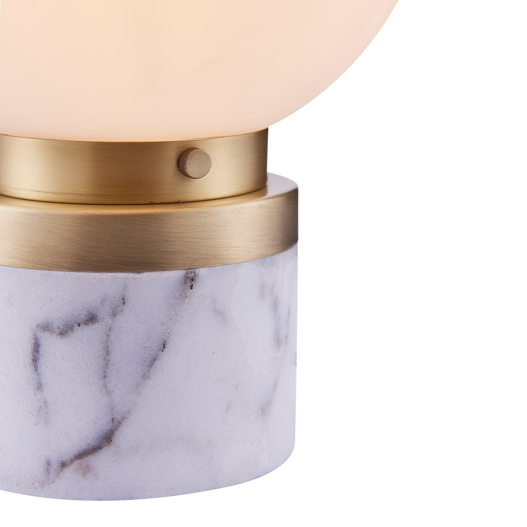 Teamson Home Claire 12" Table Lamp with Marble Base and White Sphere Shade, Marble/Brass