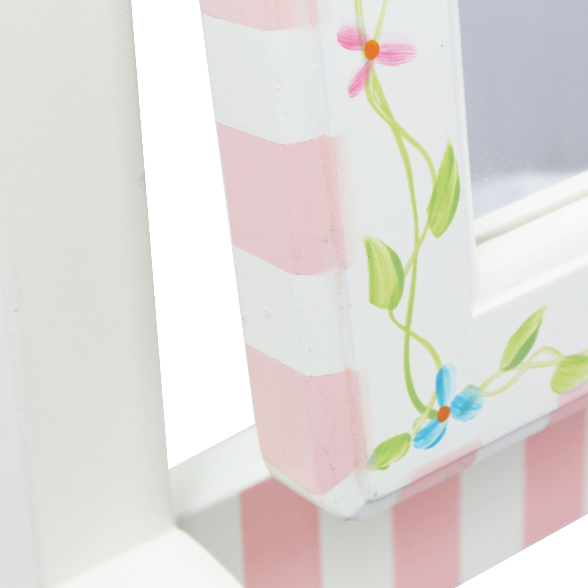 Fantasy Fields Toy Furniture Hand-Carved Adjustable Bouquet Standing Mirror with Painted Flower Details, Pink Stripes, & Kid-Safe Glass, White
