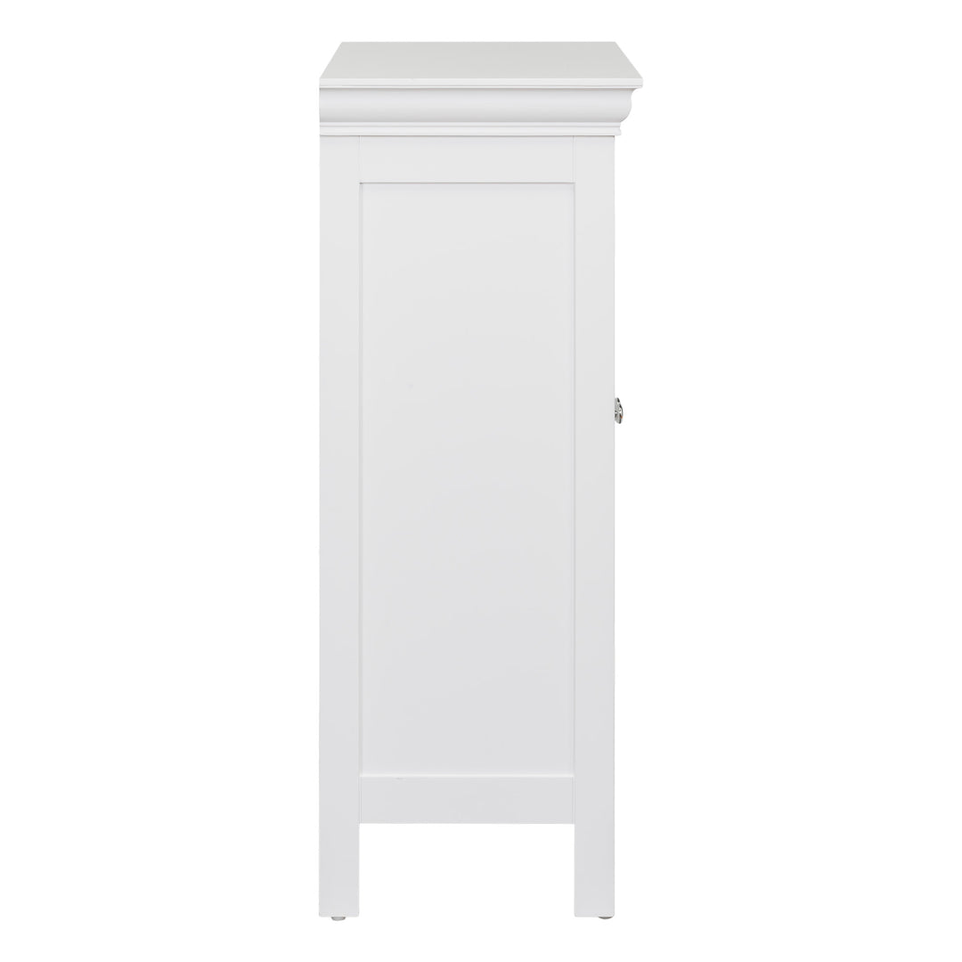 The side view of the White Teamson Home Stratford Floor Cabinet with chrome knobs