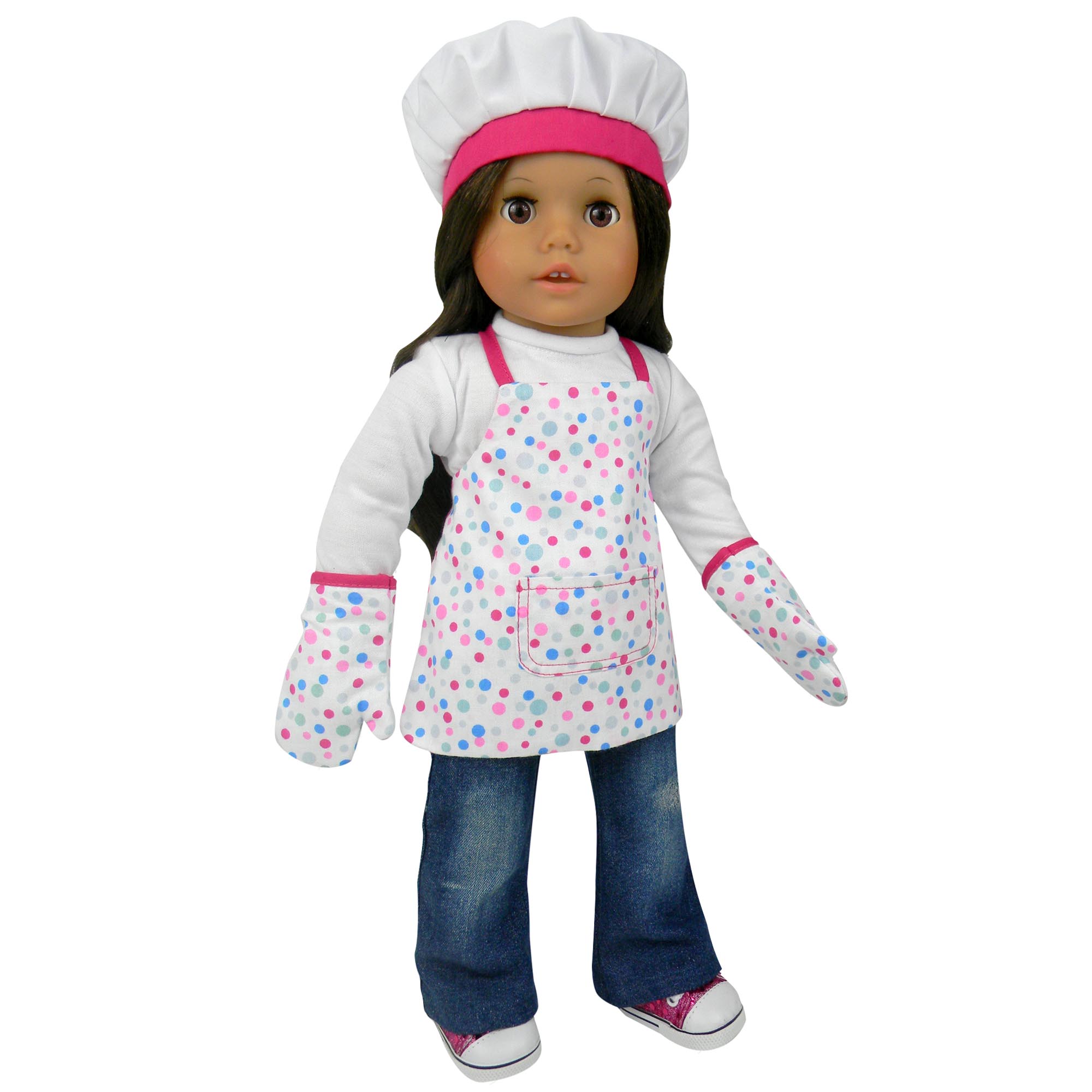 Sophia's - 18" Doll - Baking Apron, Hat & Mitten Set - White